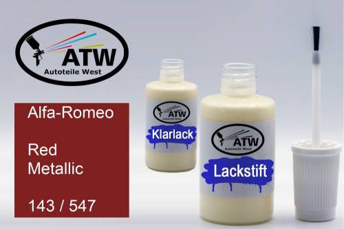 Alfa-Romeo, Red Metallic, 143 / 547: 20ml Lackstift + 20ml Klarlack - Set, von ATW Autoteile West.